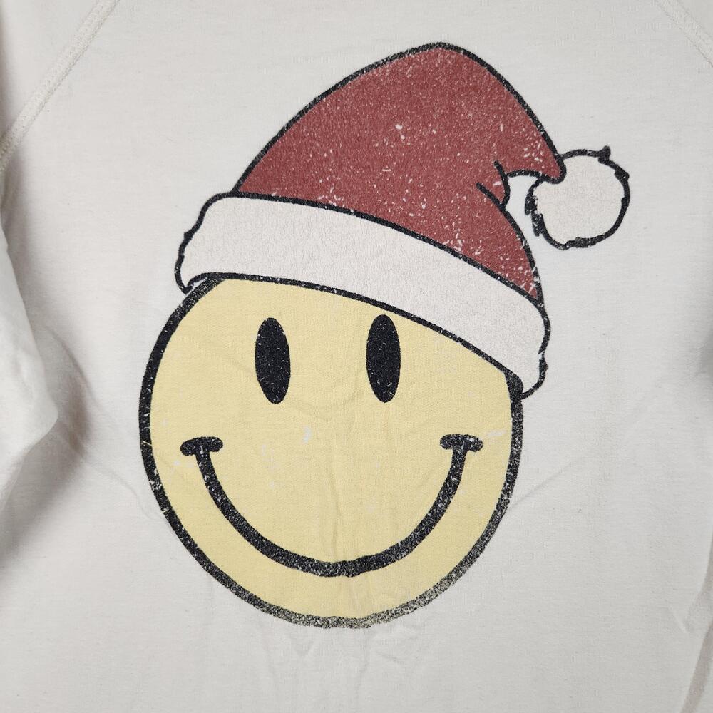 Altard State Sweatshirt Womens Medium White Santa Smiley Christmas Graphic USA